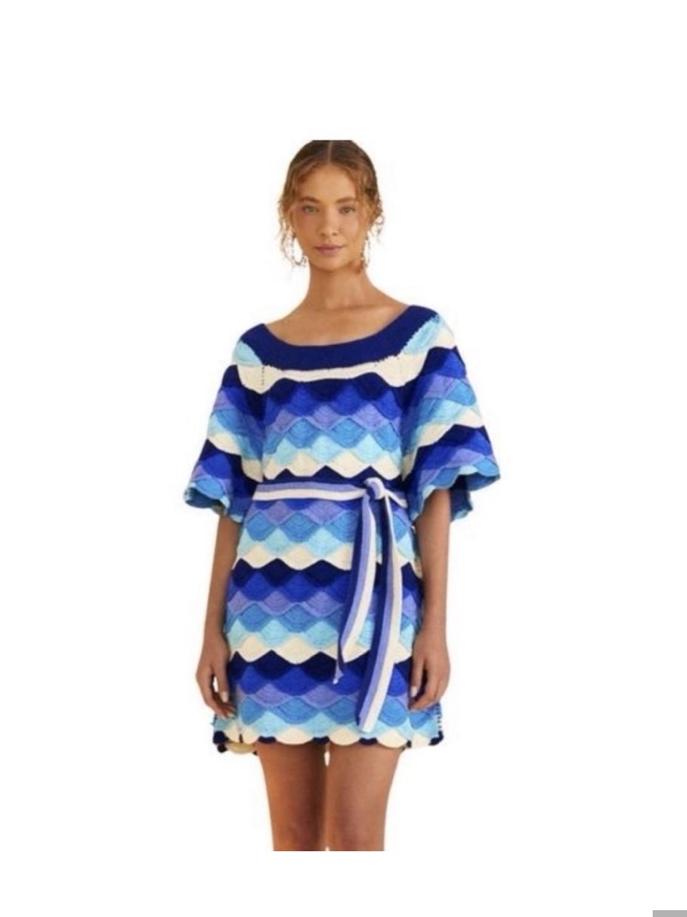 FARM Rio Navy, Teal & Light Blue Wave Knit Top